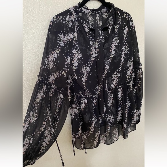 ALLSAINTS satin floral blouse, black/white, sheer with matching camisole, size 0 - Picture 6 of 12